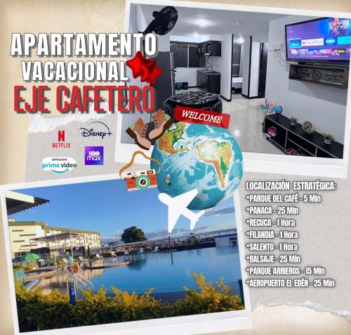 a poster for an apartment to a vacationacular ice cafeteria at APARTAMENTO VACACIONAL EJE CAFETERO - Cerca a Parque del Café in Montenegro
