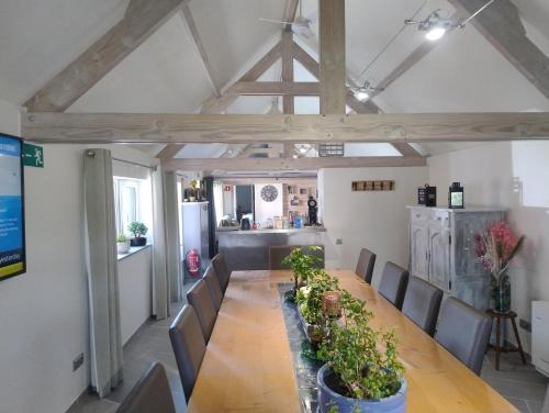 a dining room with a long table and chairs at DHofstede vakantiewoning in Oudenaarde