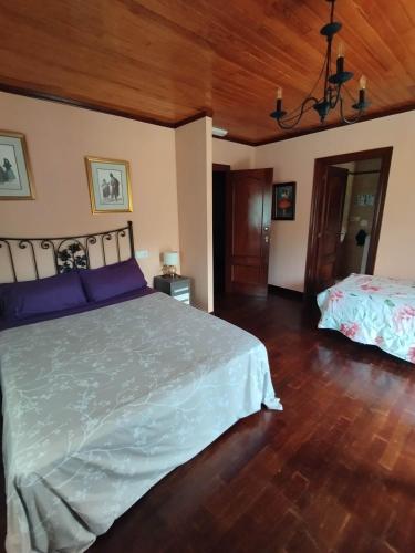 a bedroom with a large white bed and a wooden floor at hotel el candano in Pravia