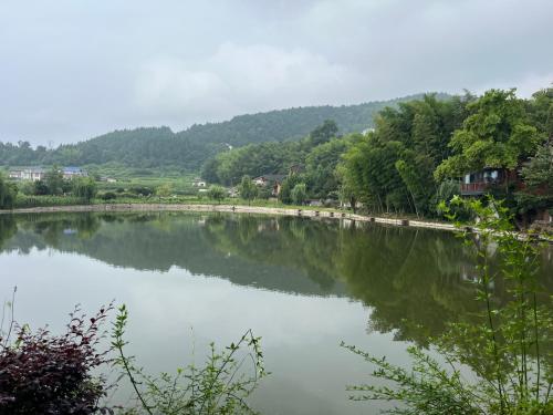 a large body of water with trees in the background at Zhangjiajie Ldyllic Pondside Timber Lodge in Zhangjiajie