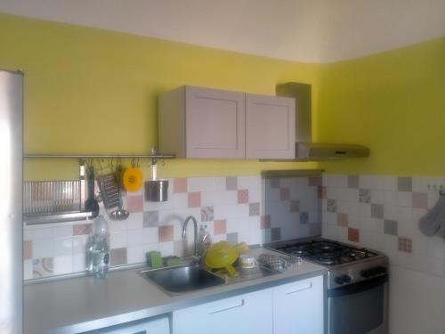 a kitchen with a sink and a stove at BB Dadaumpa in Novi Ligure