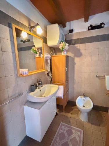 a bathroom with a sink and a toilet at Masseria dell'oltrepo' in Buschi