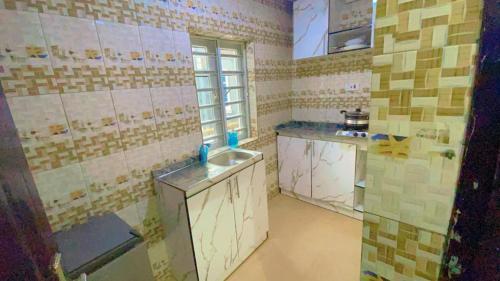 eine Küche mit Spüle und Arbeitsplatte in der Unterkunft Gold House 40 in Ibadan