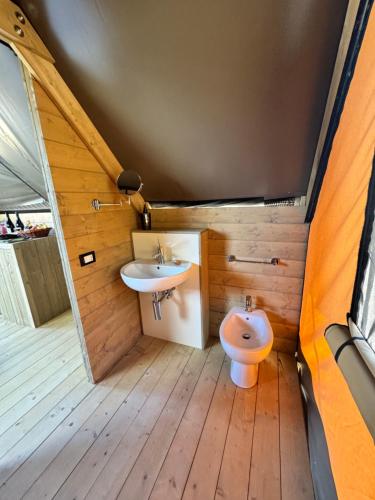 a bathroom with a toilet and a sink at Glamping Uma Casanatura in Cellino Attanasio