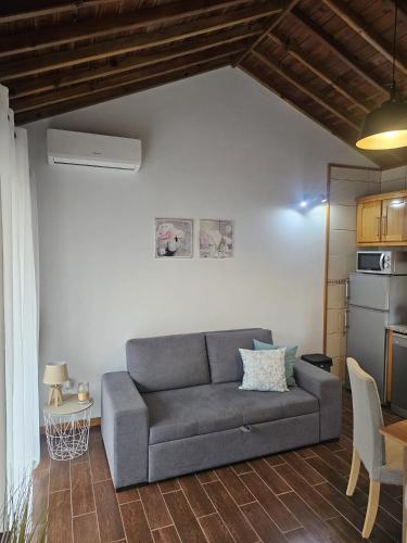 a living room with a couch and a kitchen at Casa da estrela sirius in Cabeço Chão