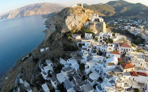 an aerial view of a village on an island at Mary's House 2 in Skiros