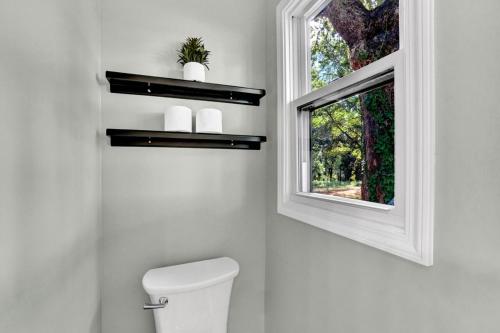 a bathroom with a toilet and a window at Welcome to Villa Rosa Farmhouse in Piedmont