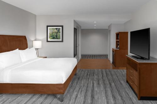 a hotel room with a bed and a flat screen tv at Hilton Garden Inn Nashville Downtown Convention Center in Nashville