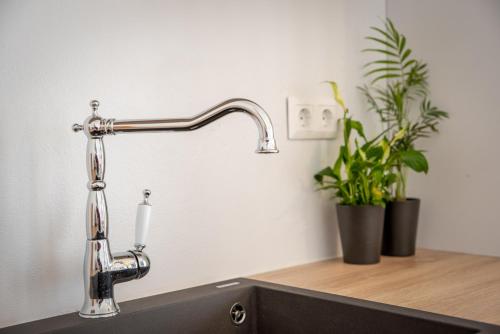 a kitchen sink with a chrome faucet at Anthea Suites in Engares