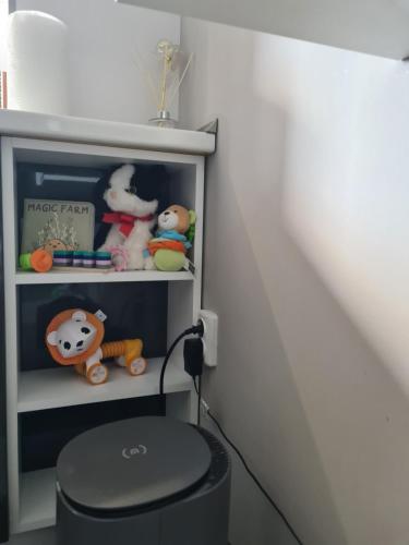 a corner of a room with a shelf with stuffed animals at Cosmopolitan in Devin