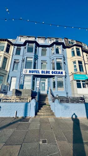 a building with a hotel blue ocean written on it at HOTEL BLUE OCEAN - Call For Cheap Prices - Check In Until 3AM in Blackpool