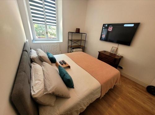une chambre avec un lit et une télévision à écran plat dans l'établissement L'Appartement-Studio LMS Radio, à Avignon