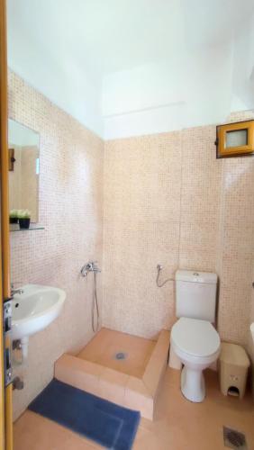 a bathroom with a toilet and a sink at Villa Christina Sea Side B in Hanioti