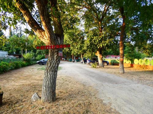 a tree with a sign on the side of it at Hotel Rural Camino Medulas in Ponferrada