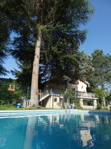 a house with a tree and a swimming pool at Hotel Rural Camino Medulas in Ponferrada