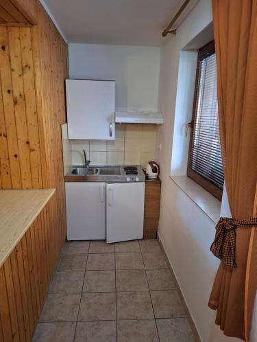 Kuchyň nebo kuchyňský kout v ubytování RETRO Apartmány Podhájska