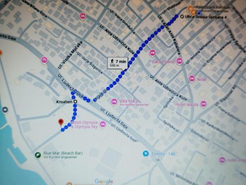 a map of a city with a blue line at Apartment R A M L J A K - Apartman "Rafael" in Vodice