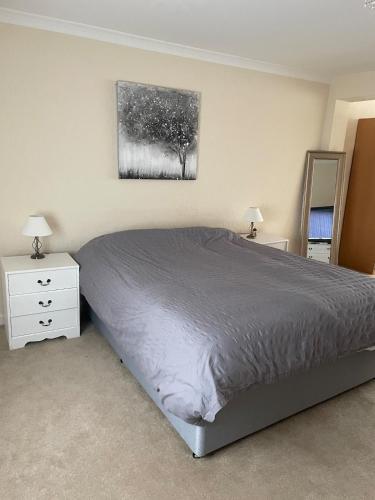 a bedroom with a bed and a dresser and a mirror at Large 4 bedroom house in Heckington