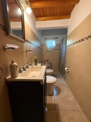 a bathroom with a sink and a toilet at Aratiri Cabañas, Un Lugar En El Bosque.. in Colón