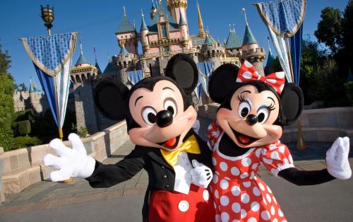 two mickeys in front of a disney castle at Hotel Pacific, Manhattan Beach in Manhattan Beach