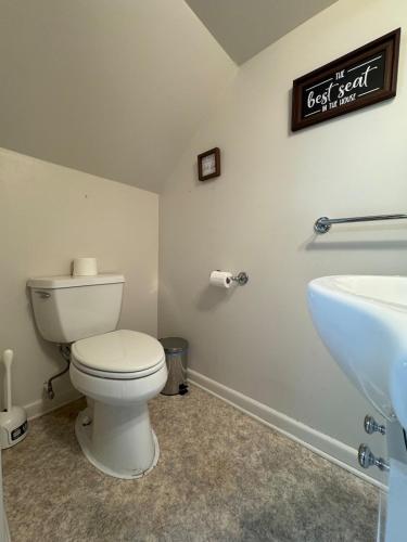 a bathroom with a toilet and a sink at Bridgeport House WV, Close to UHC, FBI, The Bridge Complex in Bridgeport