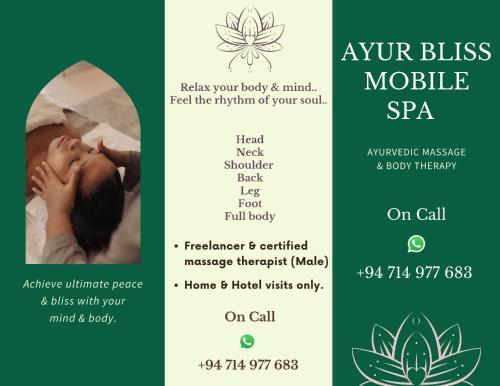 a flyer for a baby spa with a woman sleeping at The Curry Lodge - Thimbiriya in Habaraduwa