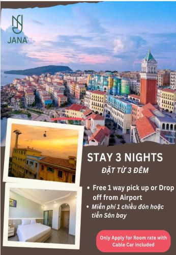a flyer for a hotel in a city at Jana Hotel & Apartment - Firework & Aquatopia Water Park in Phu Quoc