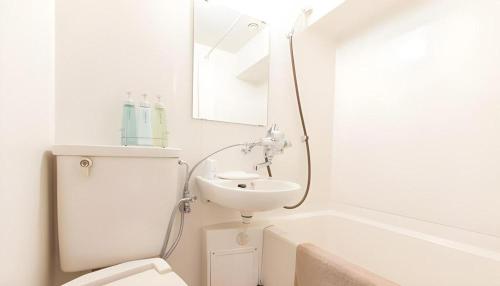 a bathroom with a sink and a toilet and a bath tub at Hotel Starplaza Ikebukuro in Tokyo