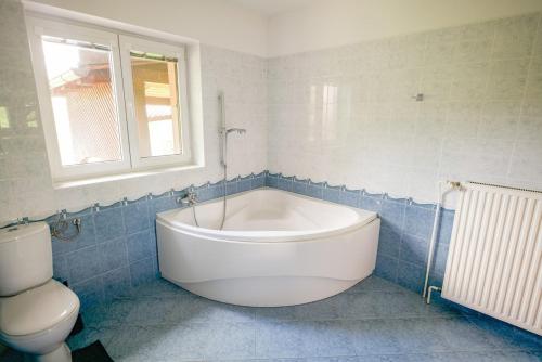 a bathroom with a white tub and a toilet at Chata pod Radhoštěm in Trojanovice