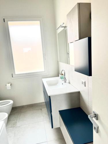 a bathroom with a sink and a toilet and a window at Conte Camillo in Cotignola