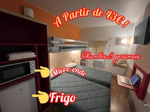 a room with a bedroom with a bed and a microwave at Premiere Classe Arras - Tilloy Les Mofflaine in Tilloy-lès-Mofflaines