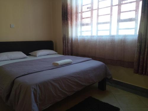 1 dormitorio con 2 camas individuales y ventana en Lee's Sweet Home, en Thika