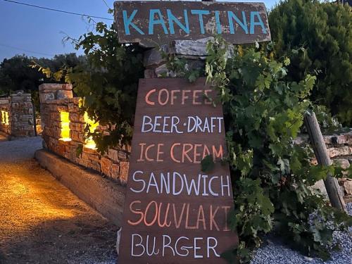 a sign for a beer draft ice cream sandwich burger at Sarris Ligaridia Apartments in Naxos Chora