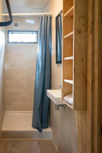 a bathroom with a shower and a sink and a tub at de Swaenhoeve in Zoersel