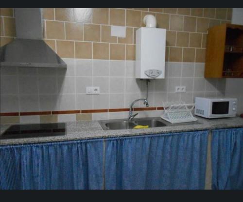 a kitchen counter with a sink and a microwave at Ocaña in La Puebla de los Infantes