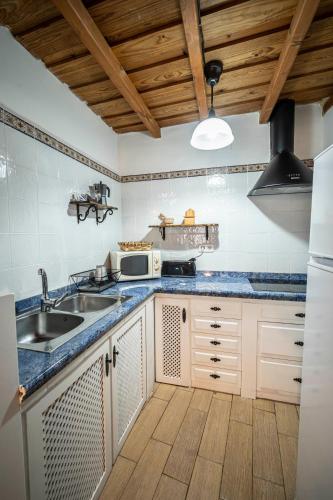 a kitchen with a sink and a microwave at Casa Rural La Barquilla in Acebo