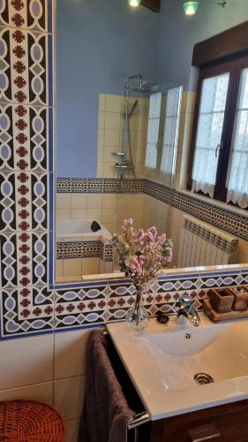 un baño con lavabo y espejo en Casa Villamor de Orbigo, 