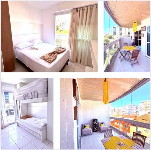 un collage de trois photos d'une chambre dans l'établissement Cabo Frio Espaço Girassol, à Cabo Frio