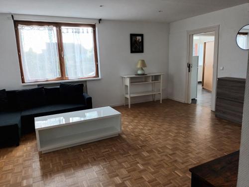 a living room with a couch and a coffee table at Au cœur de l'Alsace in Duttlenheim