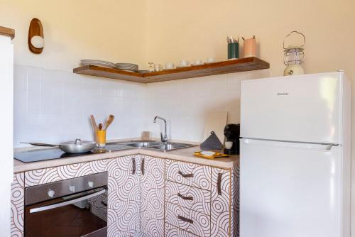 a kitchen with a sink and a white refrigerator at Podere Caprarecce Trilocale 6 in Talamone
