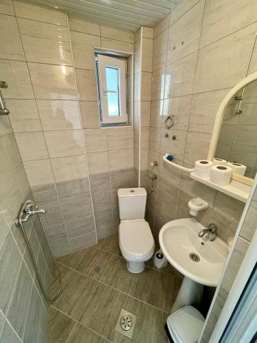 a bathroom with a toilet and a sink at Villa Stefanoski in Konsko