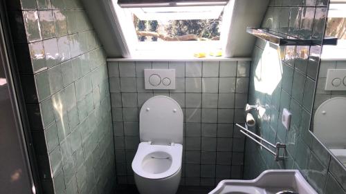 a bathroom with a toilet and a sink at de Zeilende kraay in Katwijk