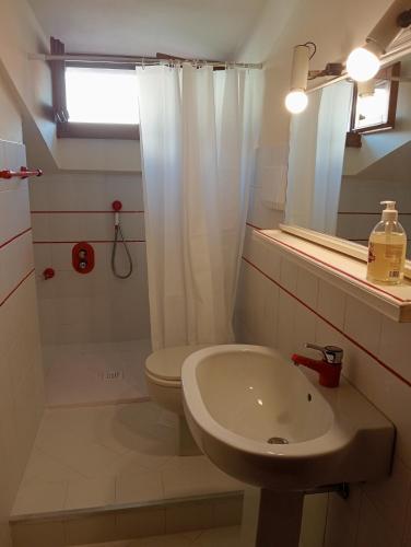 a bathroom with a sink and a toilet and a shower at Alina Villa with shared pool in Montecatini Terme
