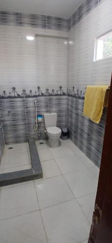 a bathroom with a toilet and sinks at Habob Nubian Guest House in Aswan