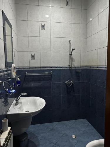 a bathroom with a sink and a shower at Семеен хотел МАКСИМ in Teteven