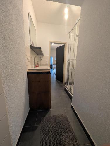a kitchen with a sink and a counter top at Meisterhaus Appartment 9 in Glauchau