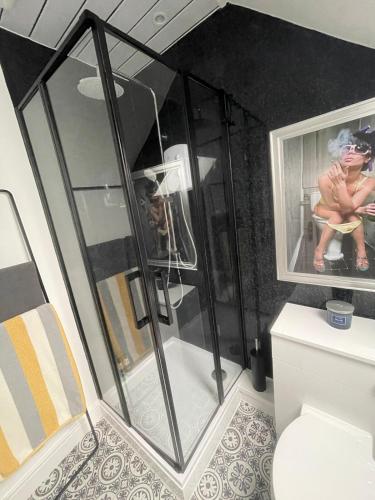 a bathroom with a shower and a toilet at Foundry Street Apartment 3 - Dunfermline City Centre in Dunfermline