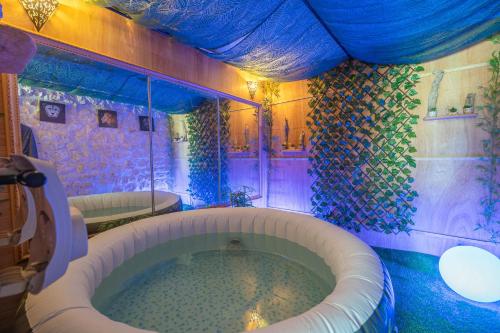 a bathroom with a large tub in a room at Le Vésuve avec jaccuzi in Saint-Genis-de-Saintonge