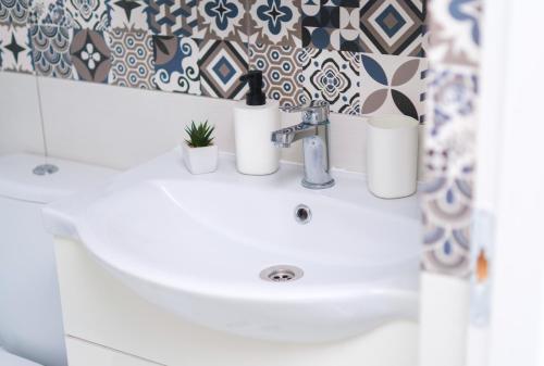 un lavabo con plantas encima en VILA ONEIRO, en Vama Veche