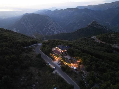 an aerial view of a house in the mountains at Hotel Dusha at Kruja's Mountain in Krujë